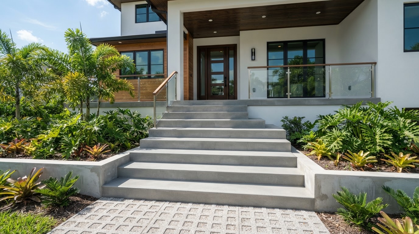 Concrete steps and stairs connecting different elevations