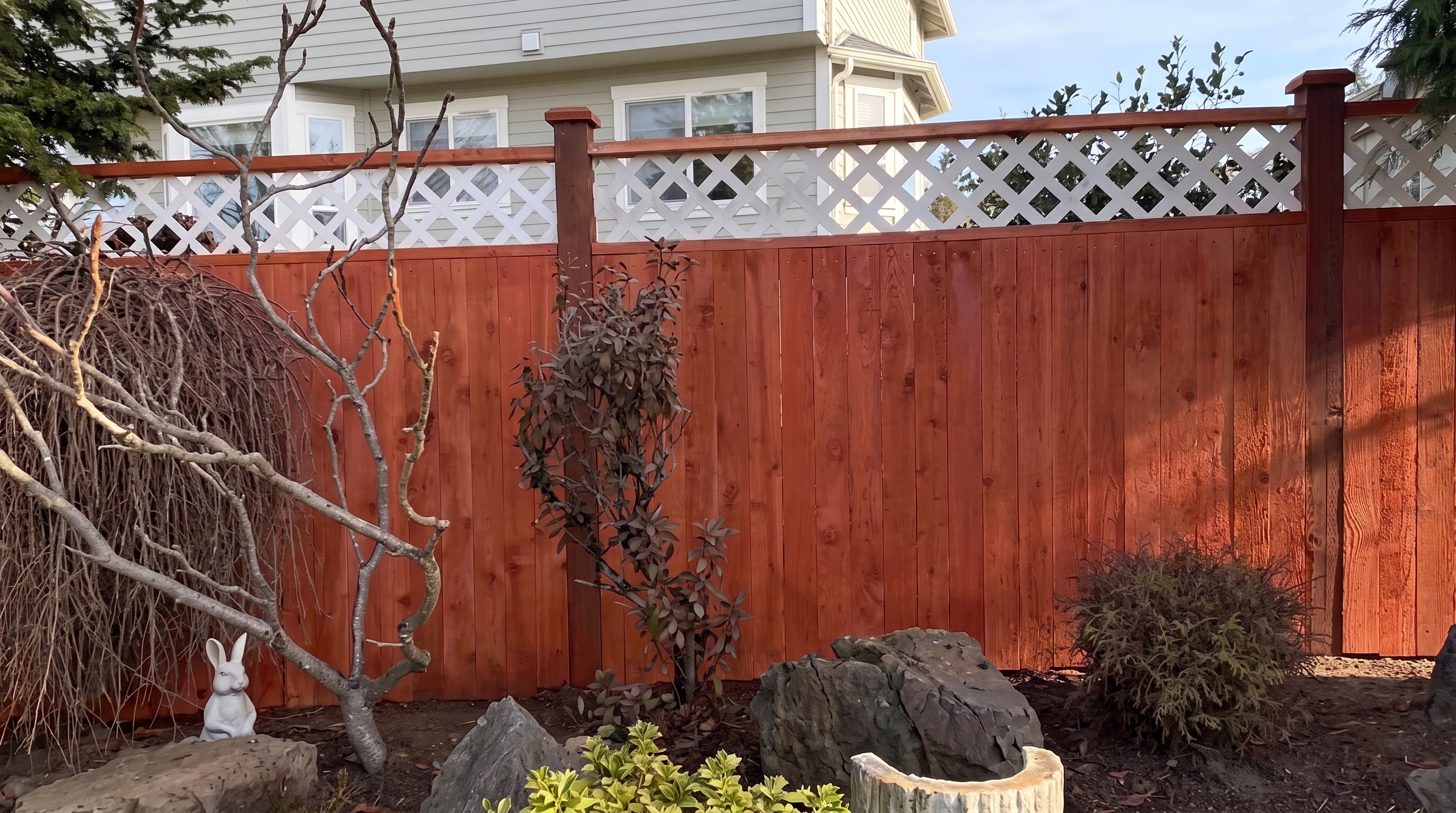 Custom Cedar Lattice-Top Privacy Fence Replacement - After