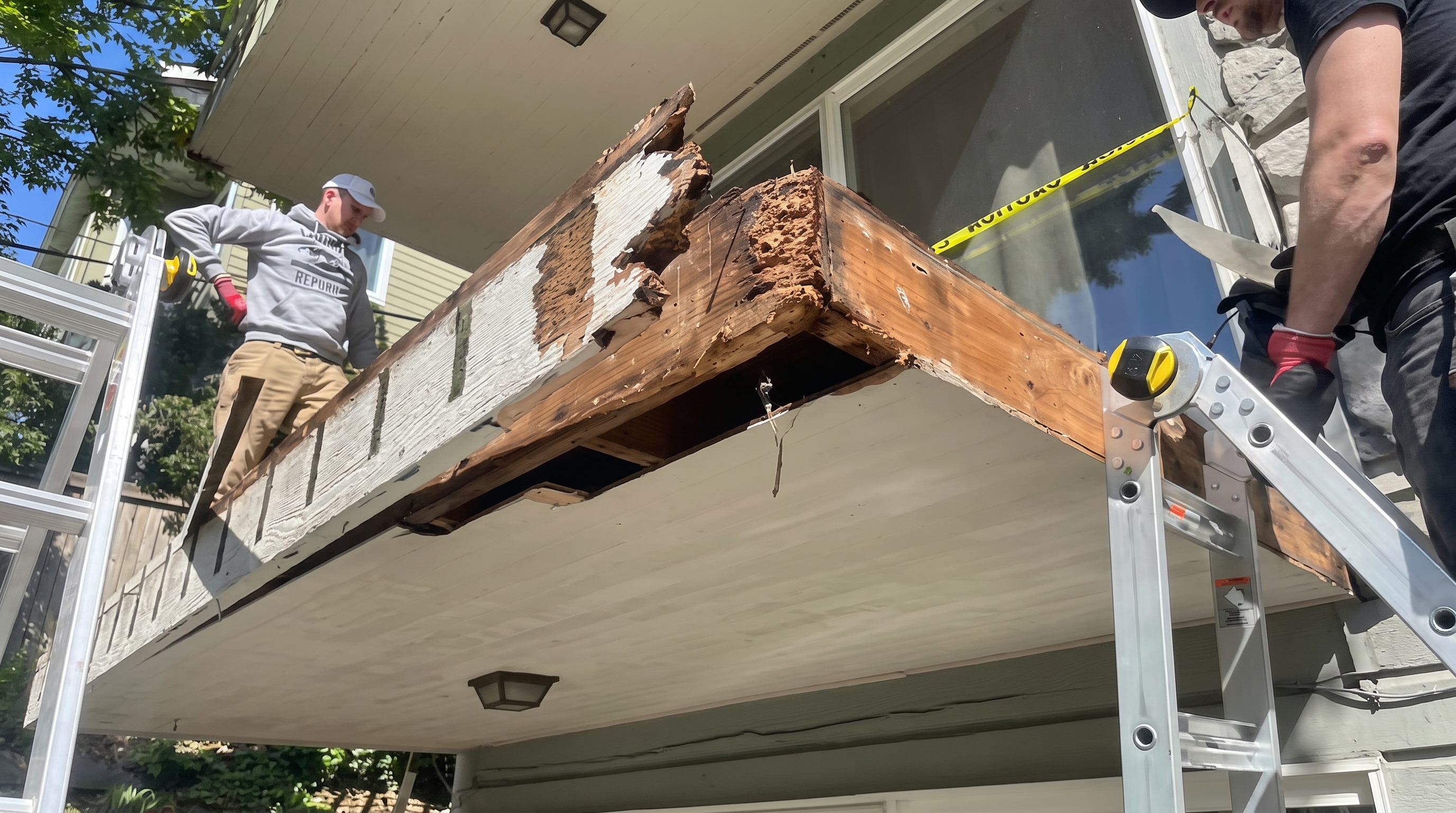 Second-Story Cantilever Deck Rot Repair & Reframing - Before