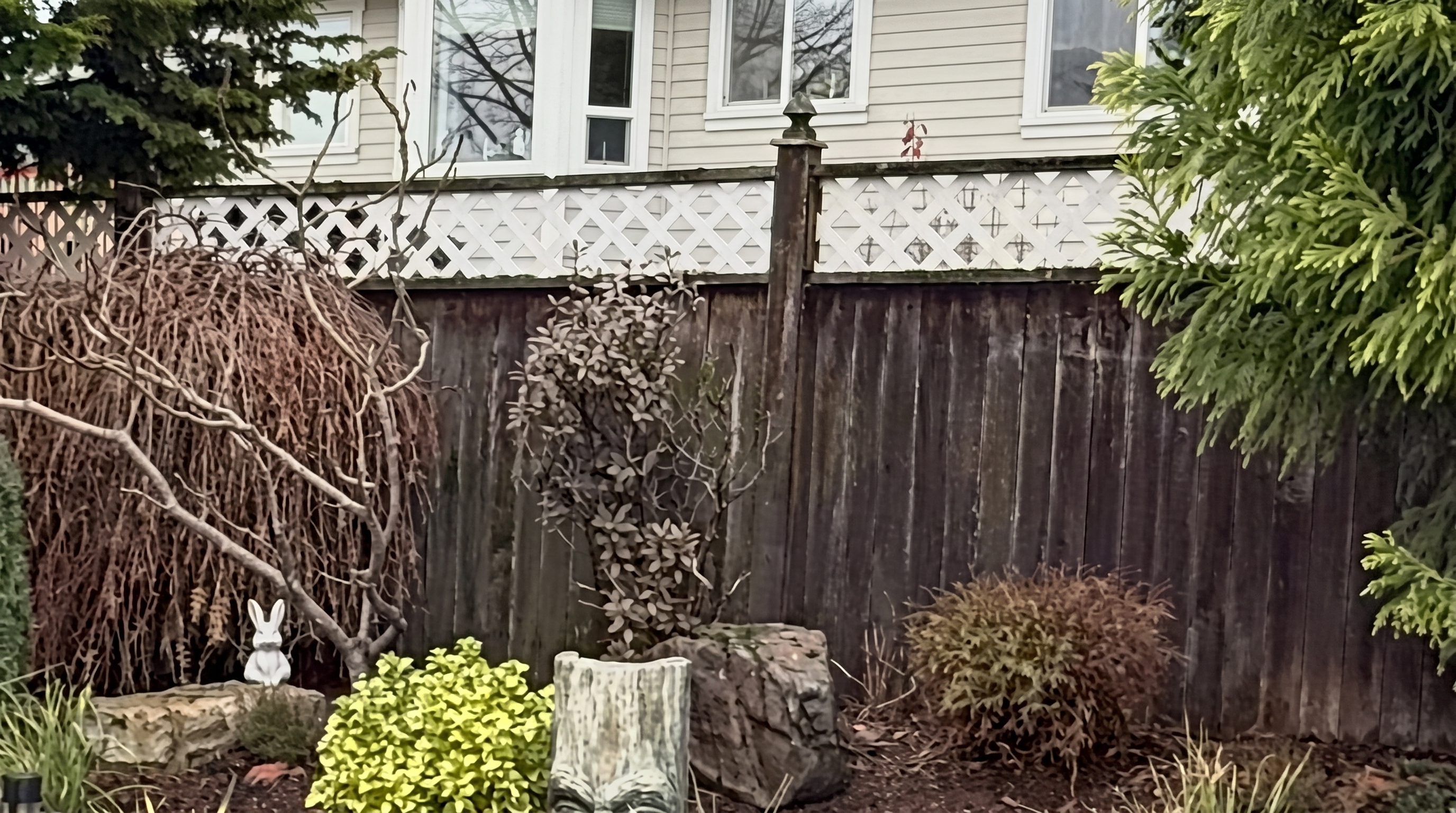 Custom Cedar Lattice-Top Privacy Fence Replacement - Before