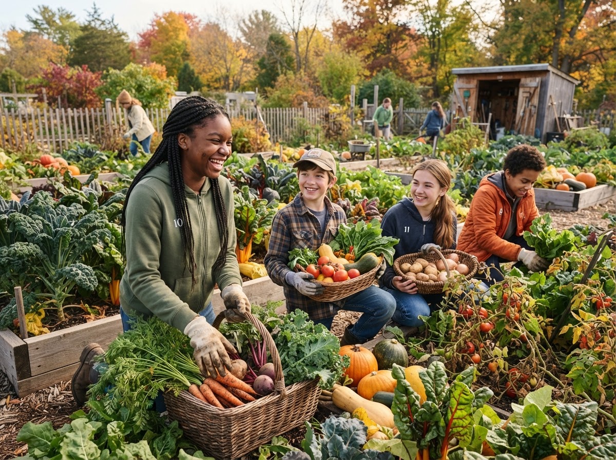 Youth harvesting fresh produce