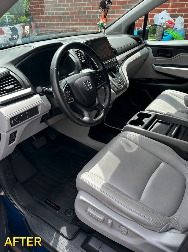 Spotless front interior cabin and dashboard after professional mobile detailing in Savannah
