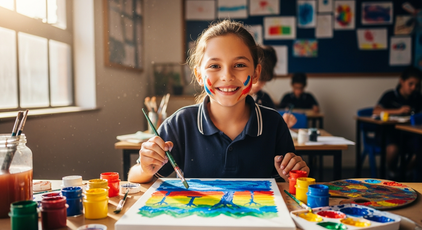 A Wonderstorm Academy student engaged in a creative art project