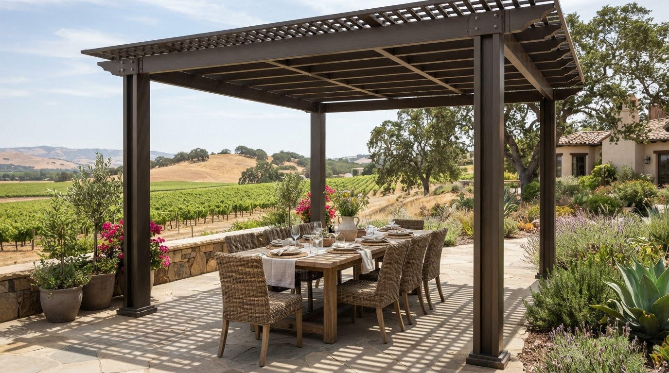 Pergola providing filtered shade at a Livermore home