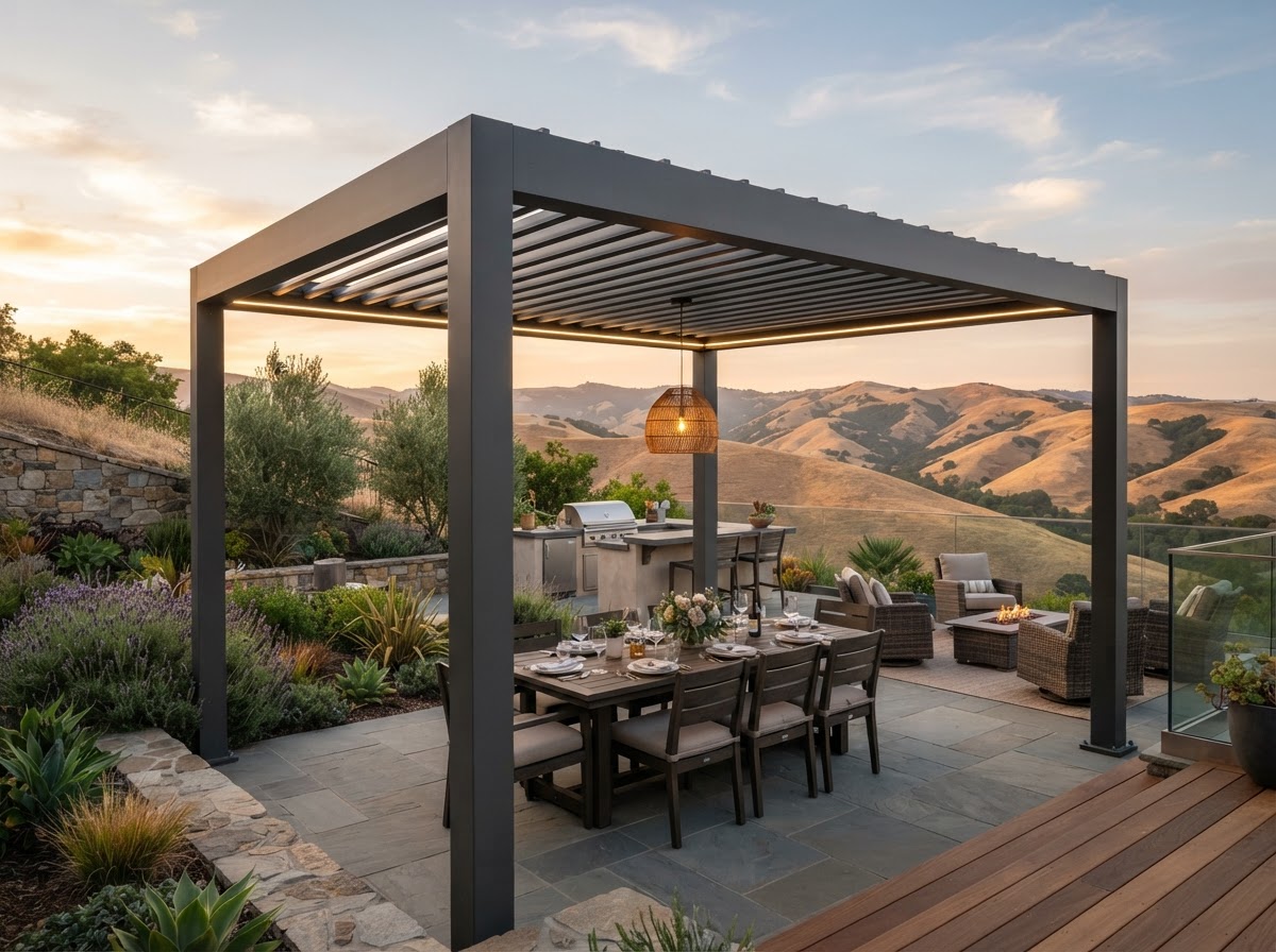 Pergola installation for an outdoor living space in San Ramon