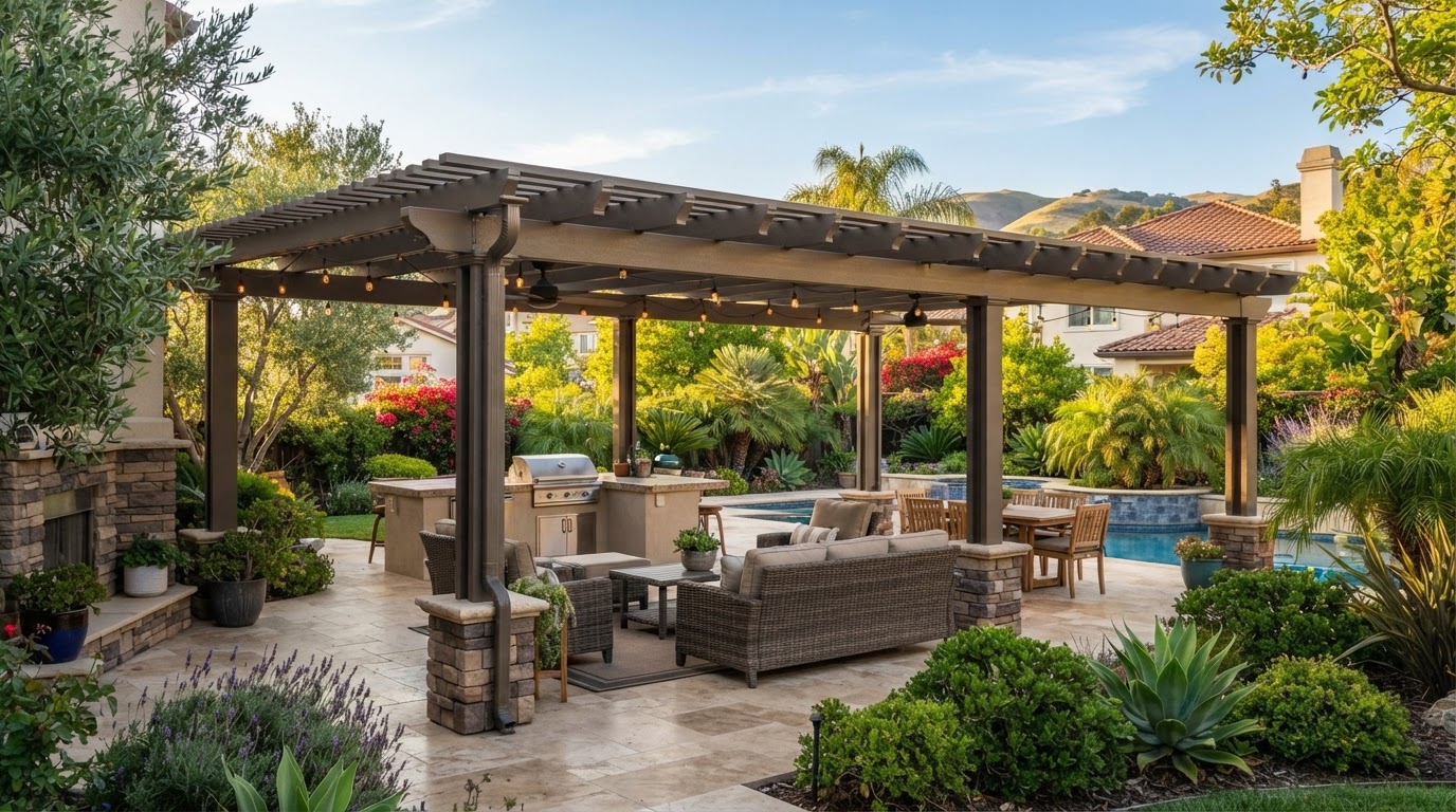 Patio cover installation at a Pleasanton-area home