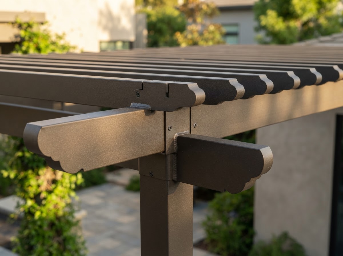 Aluminum lattice pergola beam and rafter detail