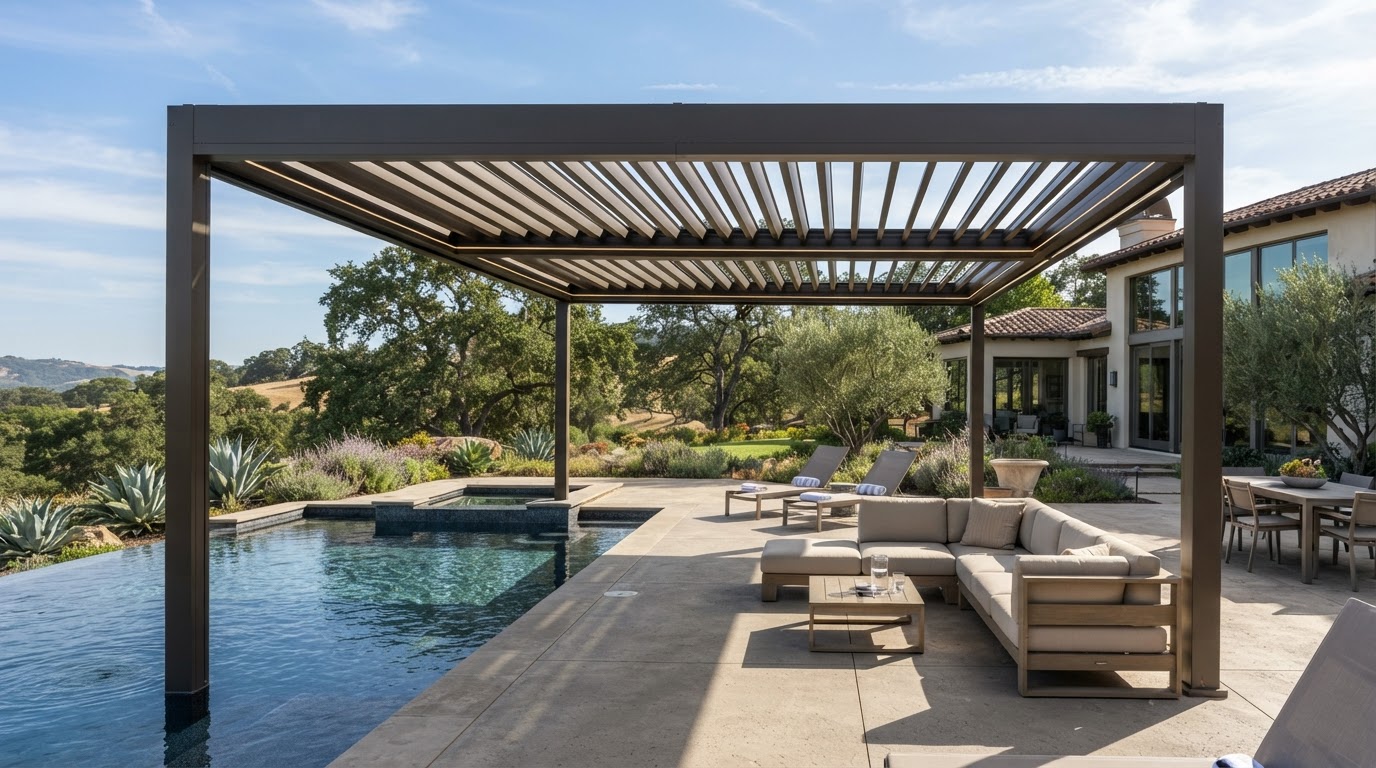 Motorized louvered pergola at an Alamo-area property