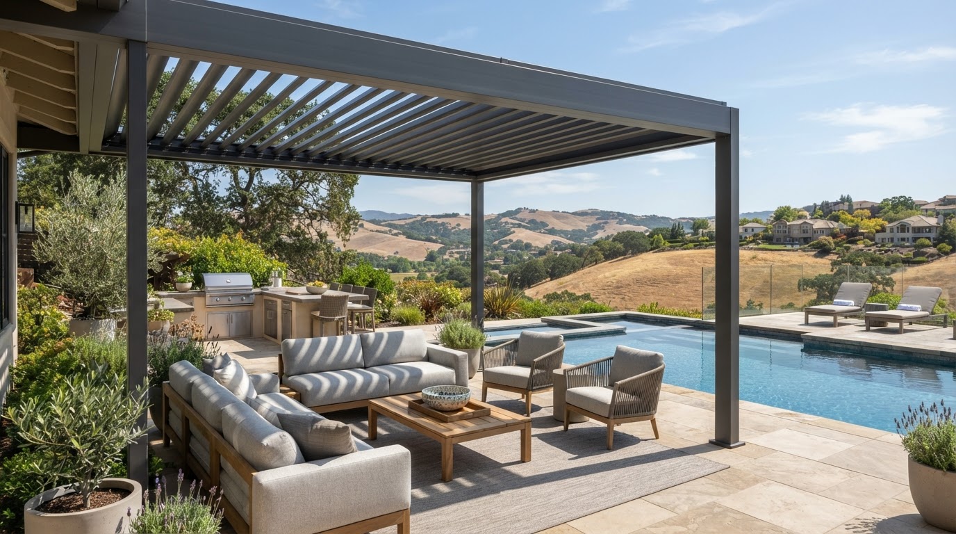 Motorized louvered pergola at a San Ramon home