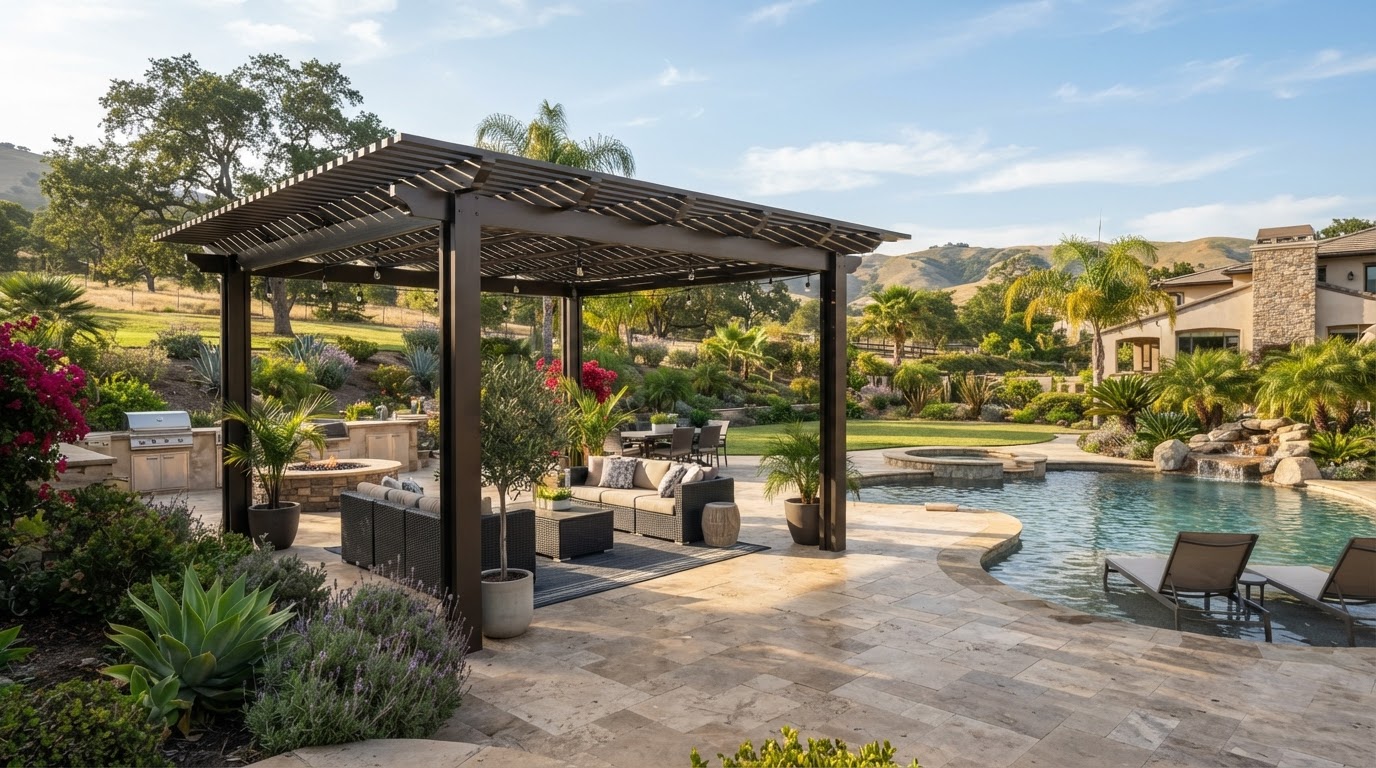 Pergola installation at an Alamo outdoor living area