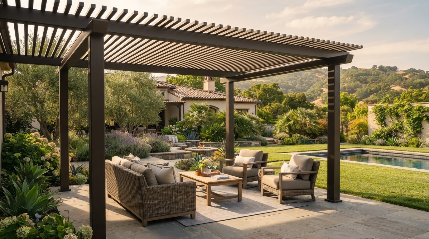 Lattice patio cover providing filtered shade in Danville