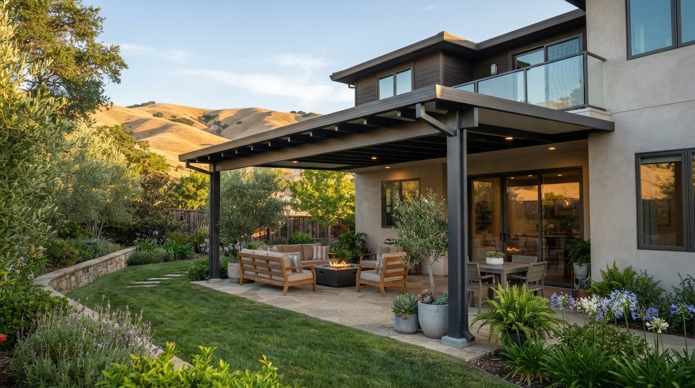 Aluminum patio cover at a San Ramon home