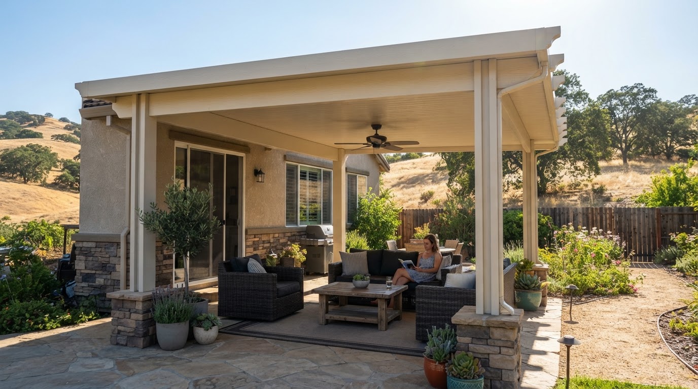 Patio cover providing shade at a Livermore-area home