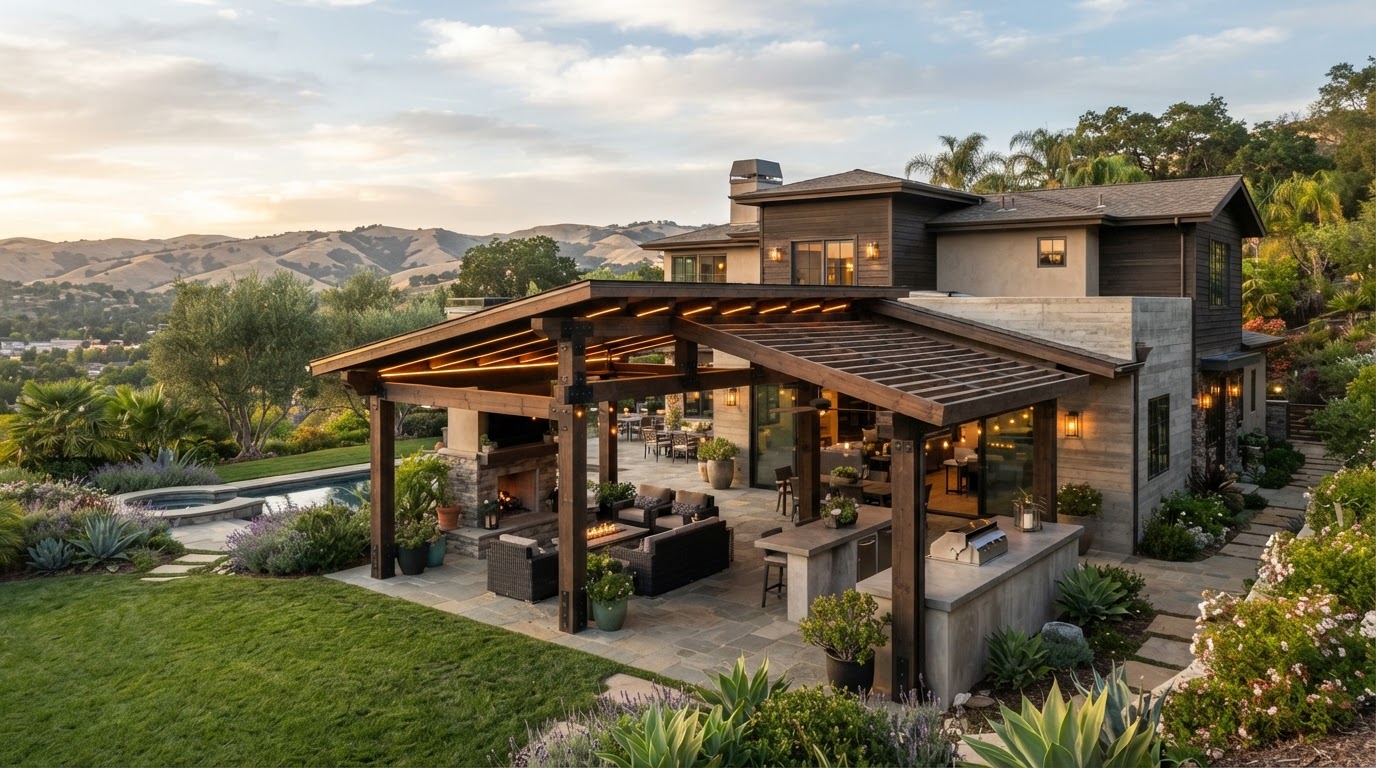 Custom patio cover designed for a Danville-area home