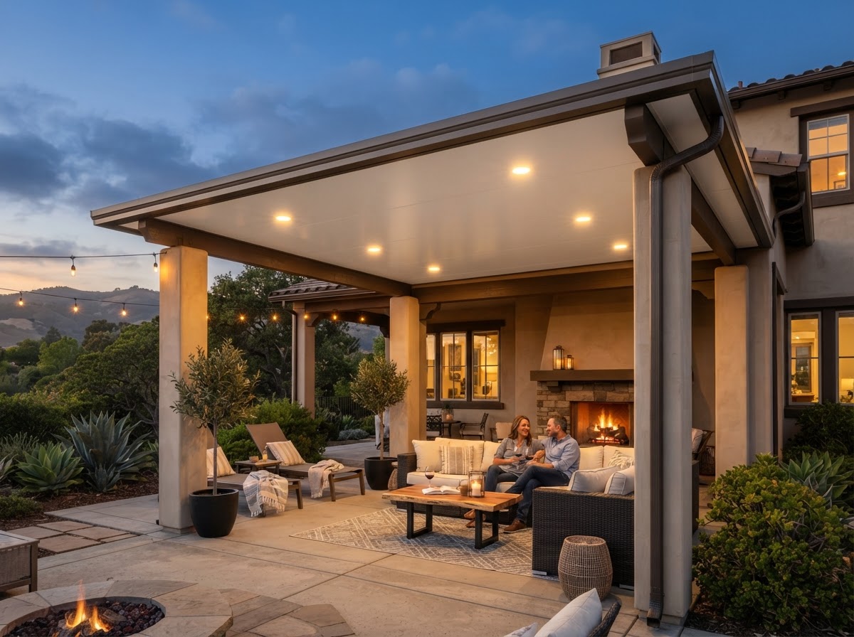 Insulated patio cover with integrated lighting