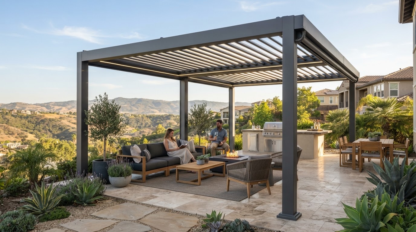 Motorized louvered pergola at a Danville-area home