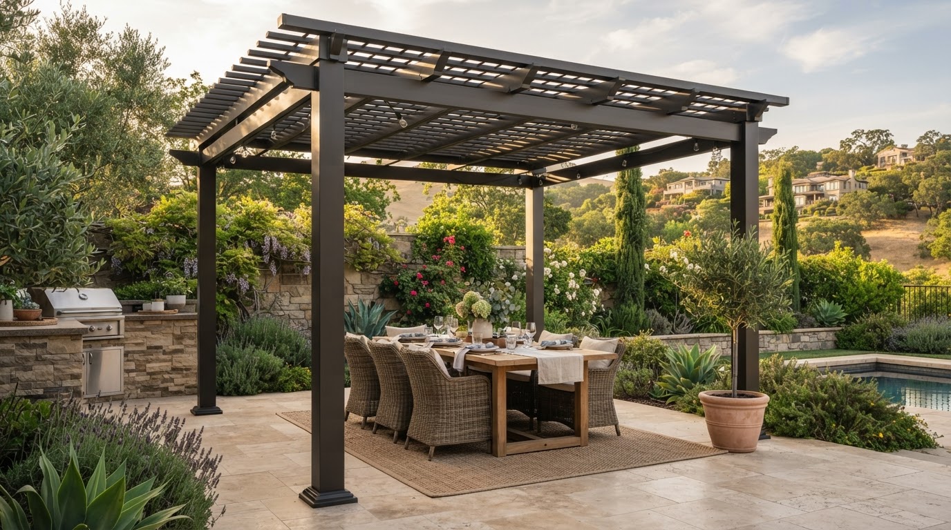 Aluminum pergola installation at a Danville-area home
