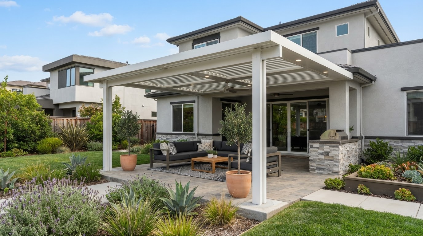 Aluminum patio cover at a Dublin-area home