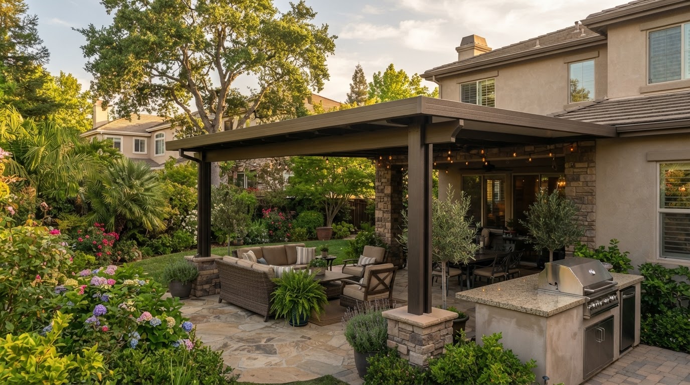 Aluminum patio cover at a Pleasanton-area home