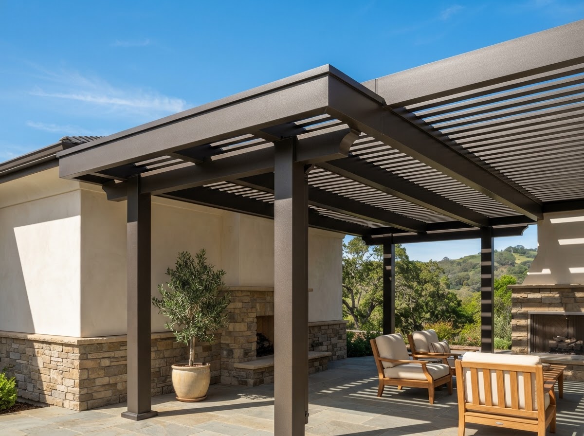 Powder-coated aluminum patio cover structure