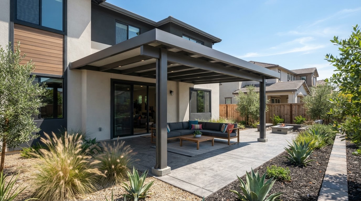 Aluminum patio cover at a Dublin-area home