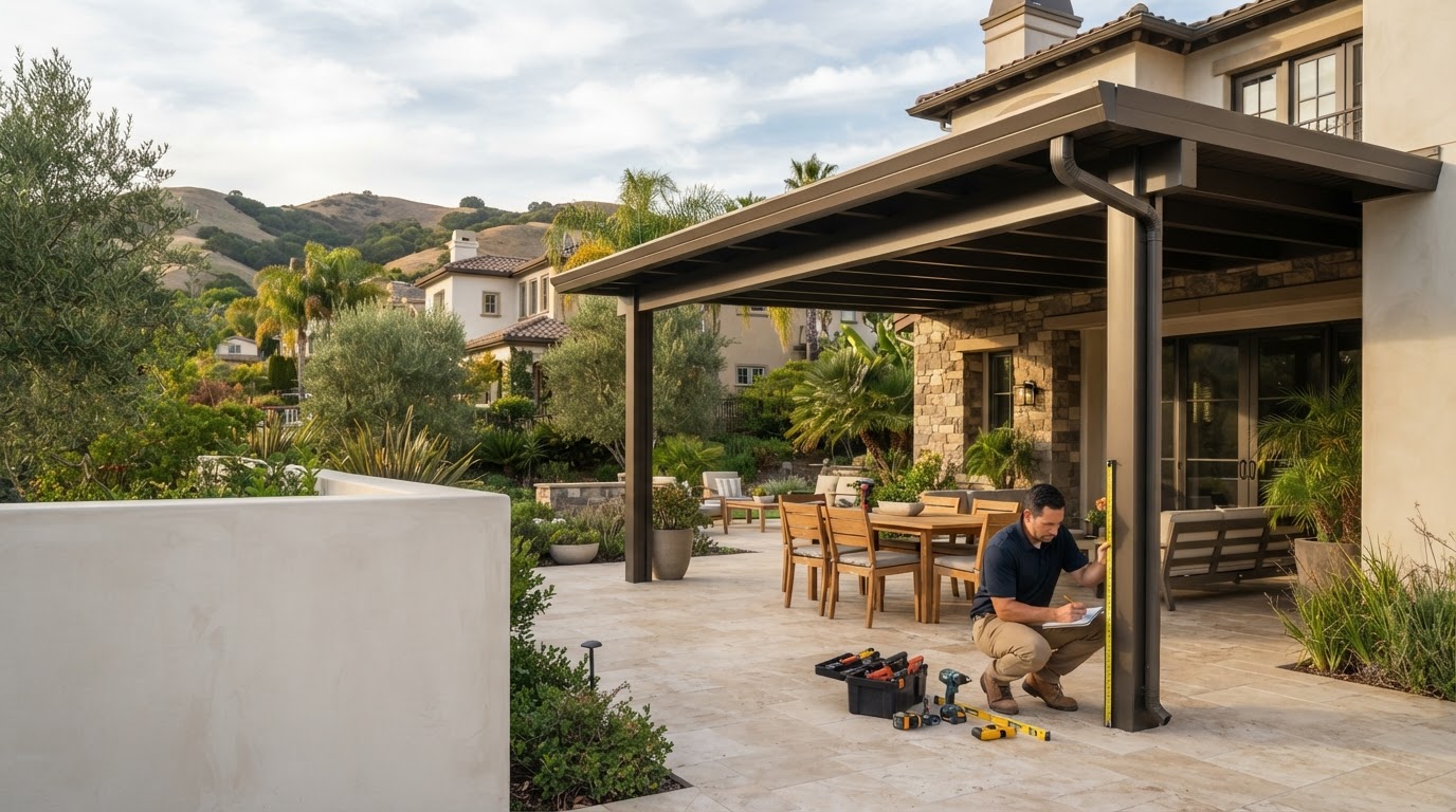 Aluminum patio cover installation at a Danville-area home