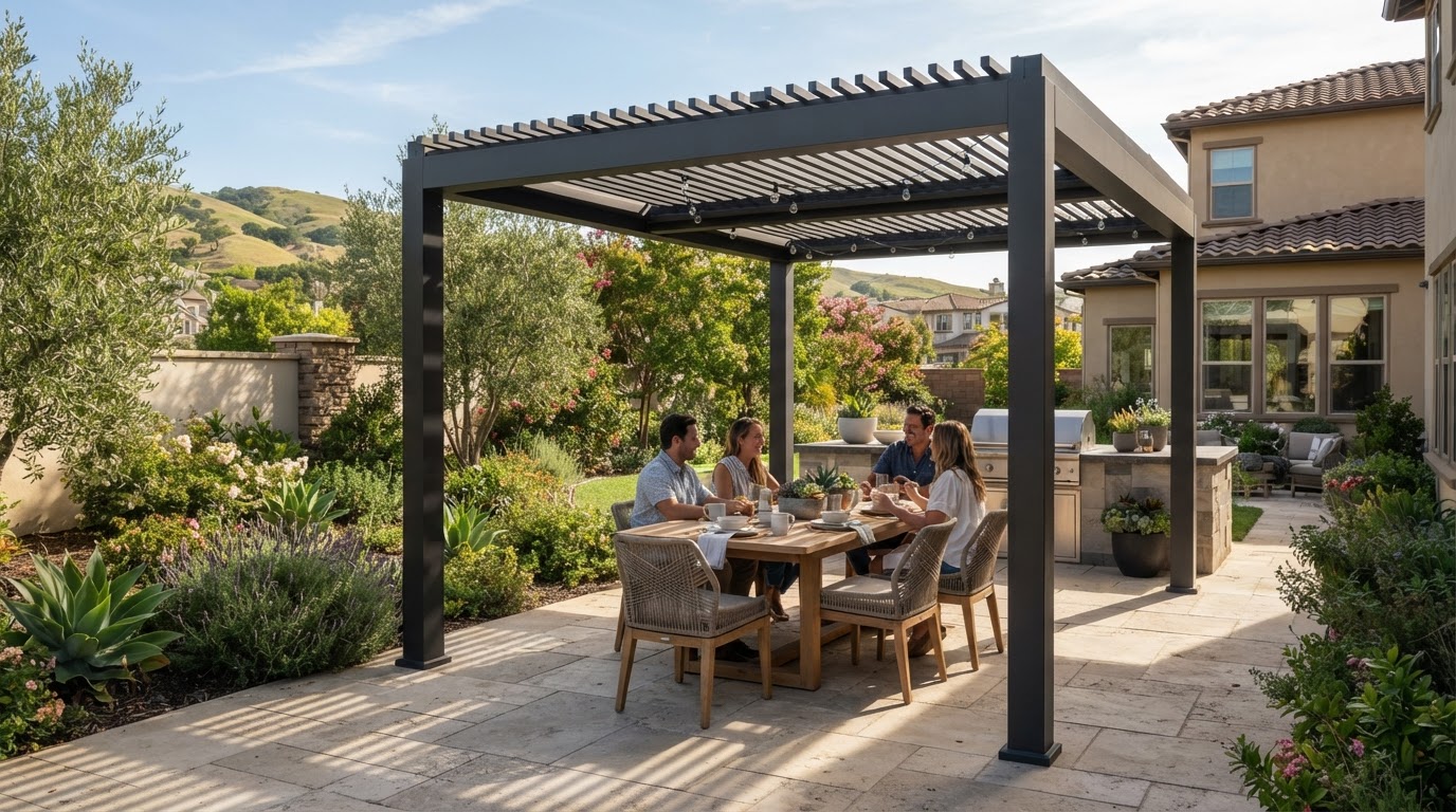 Aluminum pergola installation in Pleasanton