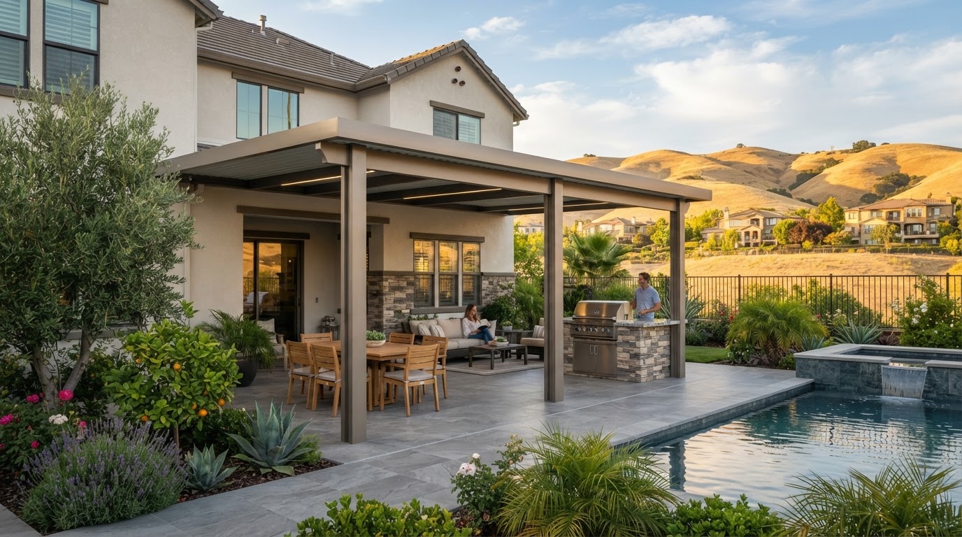Aluminum patio cover at a San Ramon-area home