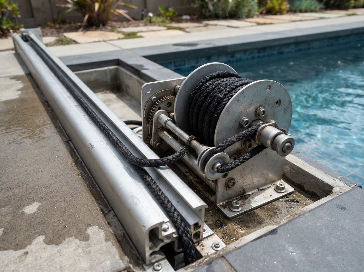 Automatic pool cover track and drive system repair