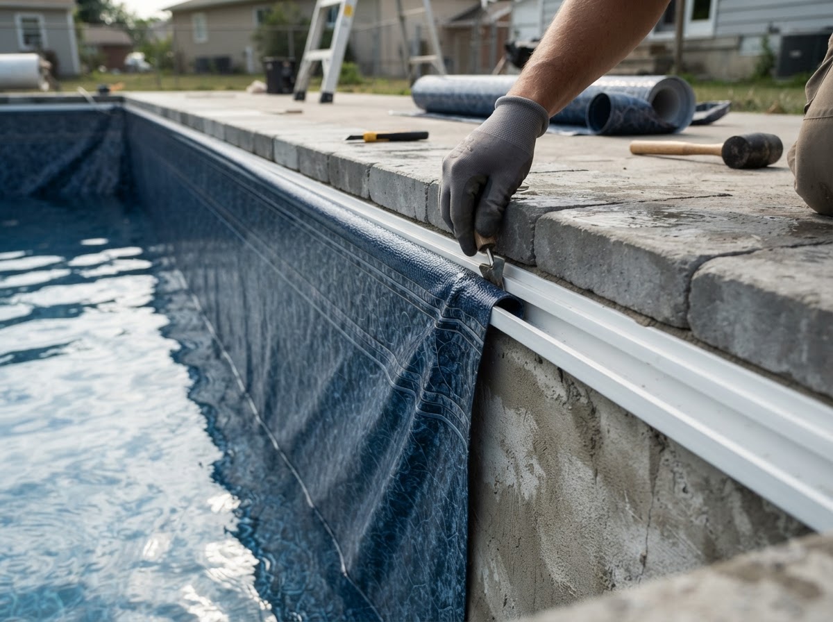 Residential pool vinyl liner installation and fit