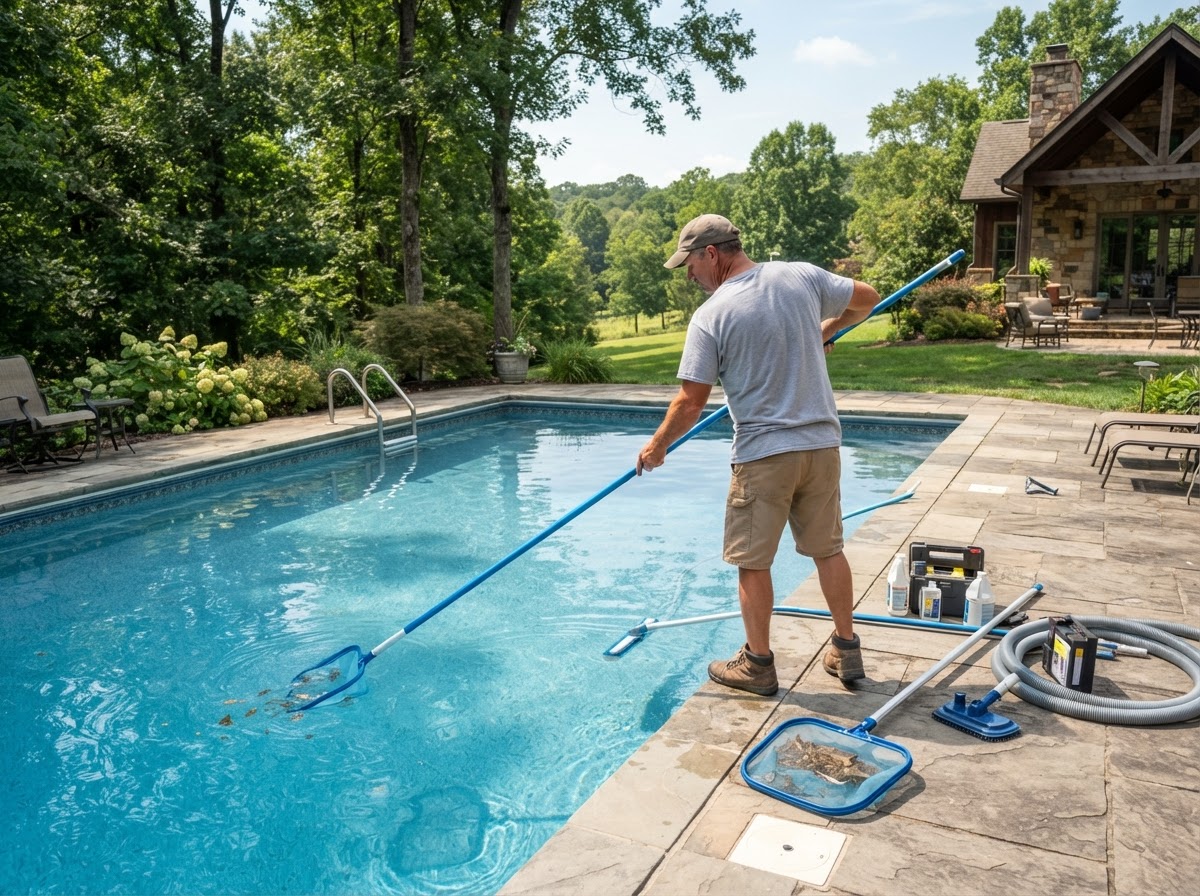 Weekly pool service at a residential pool in Henderson Kentucky