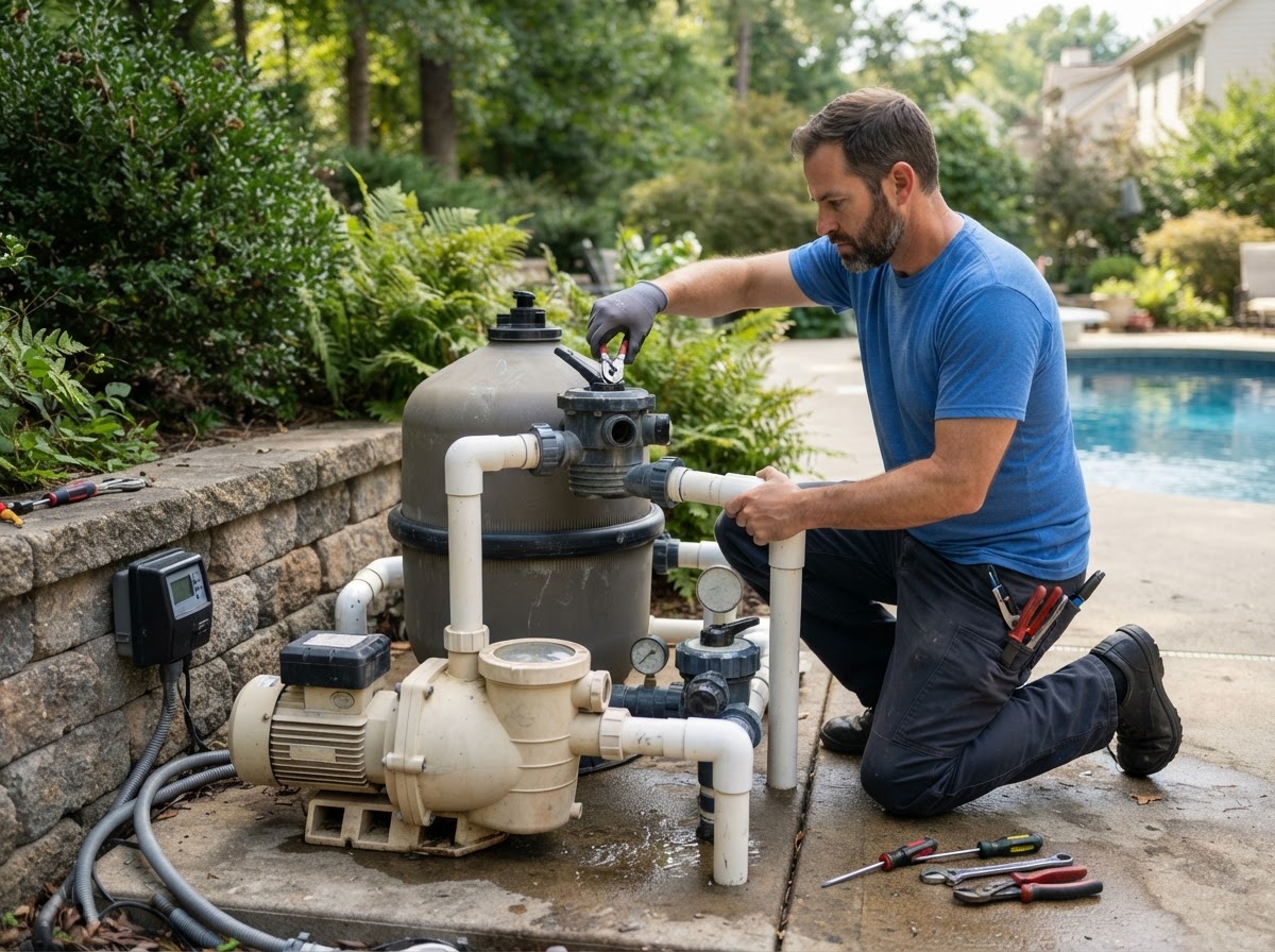 Pool equipment inspection during residential pool opening