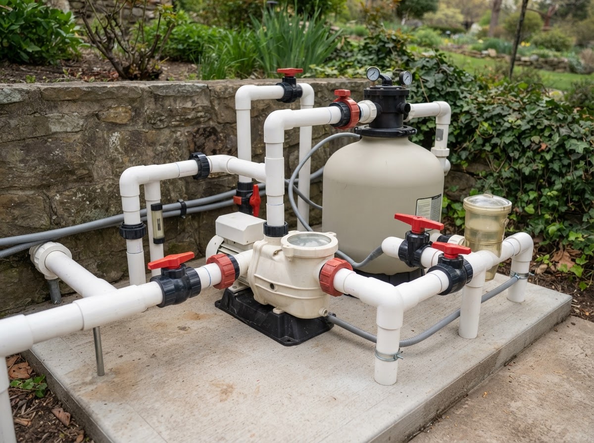 Residential pool plumbing valves and circulation repair system