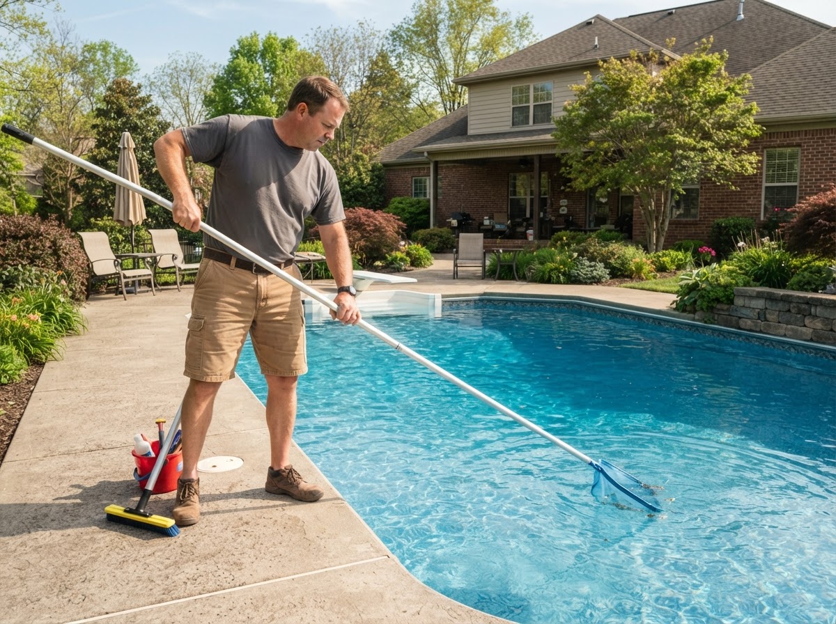 Professional pool cleaning service at a Henderson KY residential pool