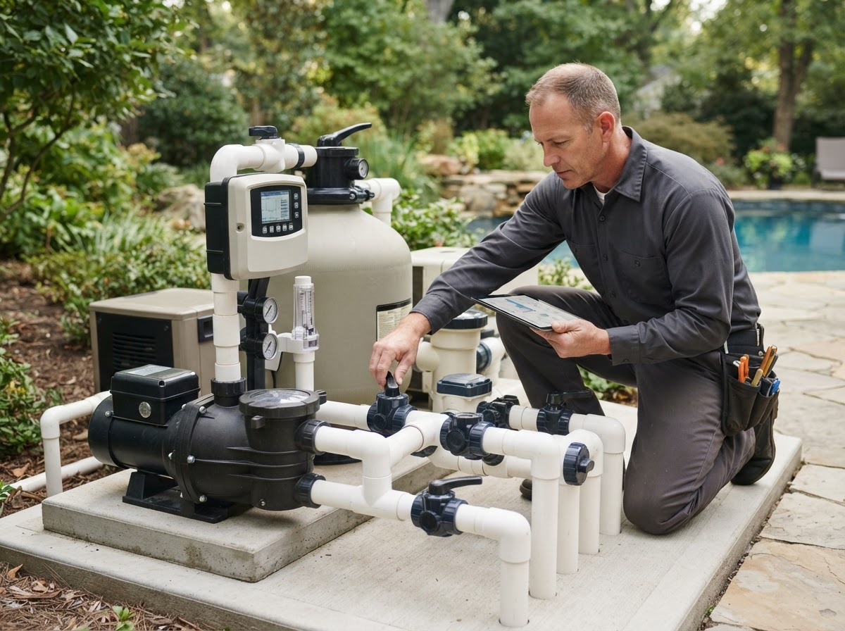 Residential pool pump filter and equipment diagnostic service