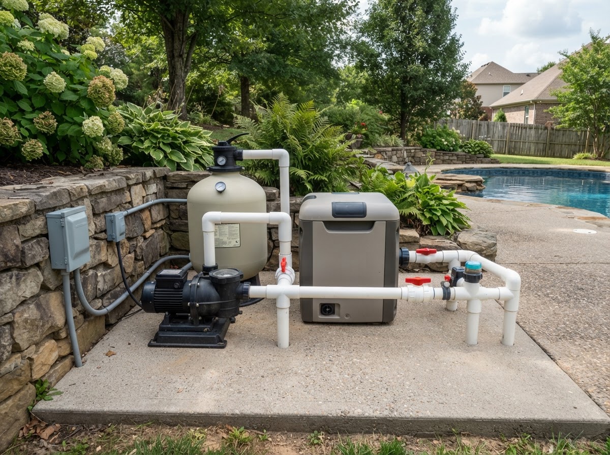 Residential pool heater and circulation equipment installation
