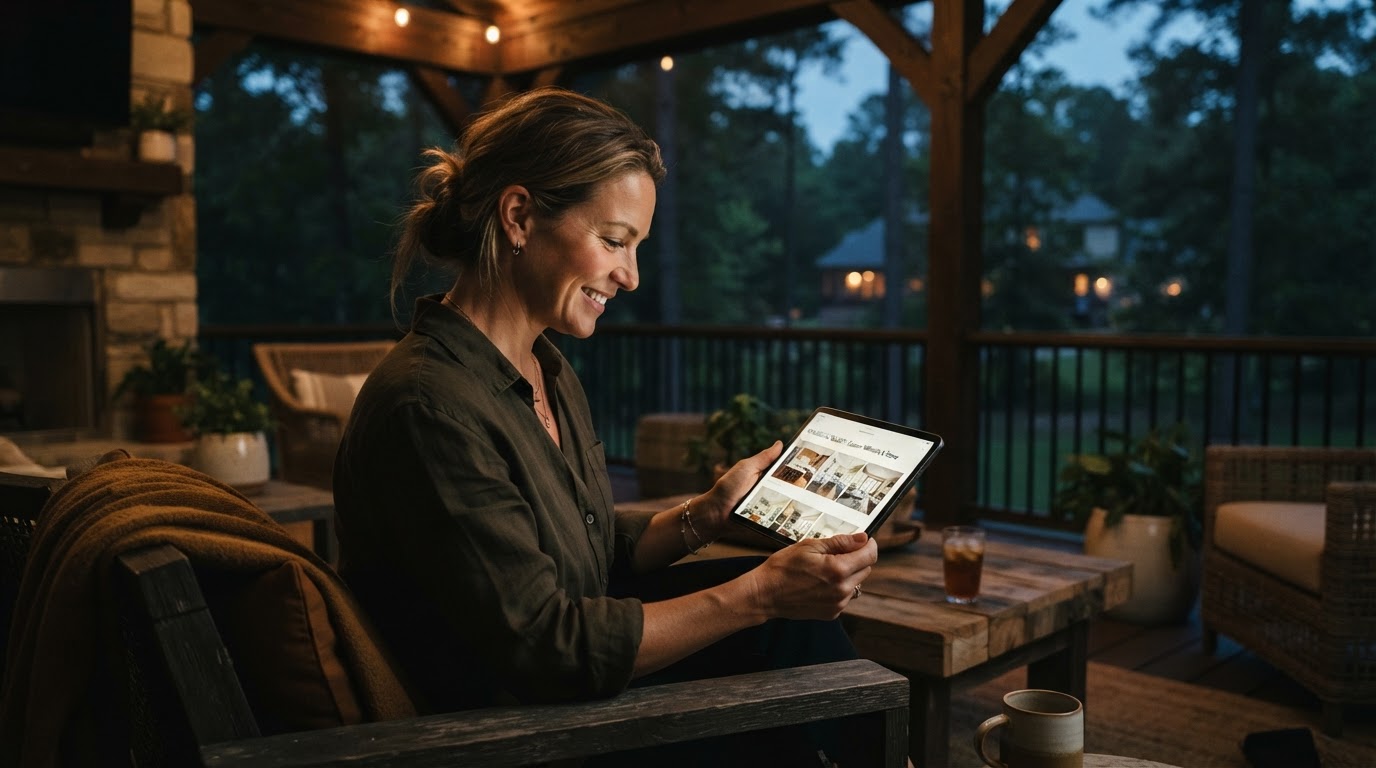 Homeowner browsing DNR Projects photo gallery on a tablet