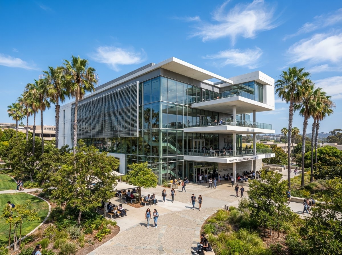 Modern campus facilities and university building at St. Michael's