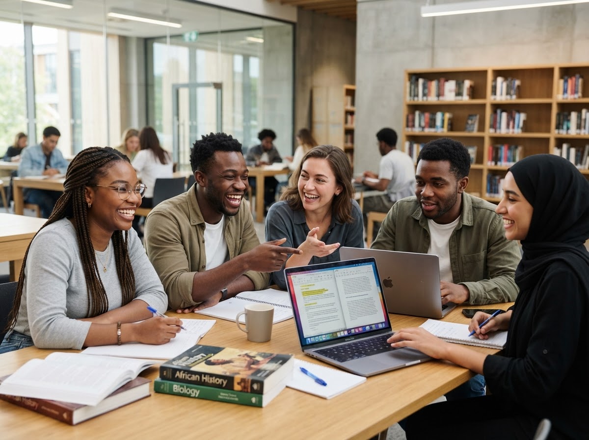 Diverse university students learning collaboratively