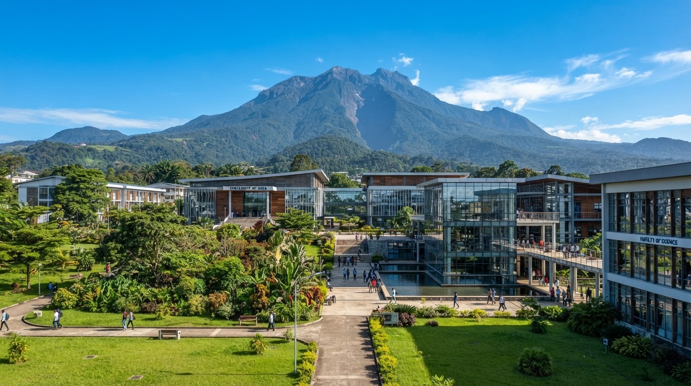 St. Michael's University campus with Mount Cameroon
