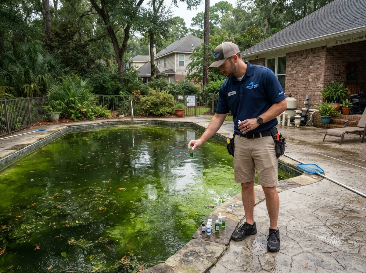 Green swimming pool recovery service in Pooler Georgia