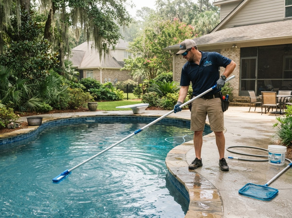 Weekly pool cleaning service for a residential pool in Pooler GA