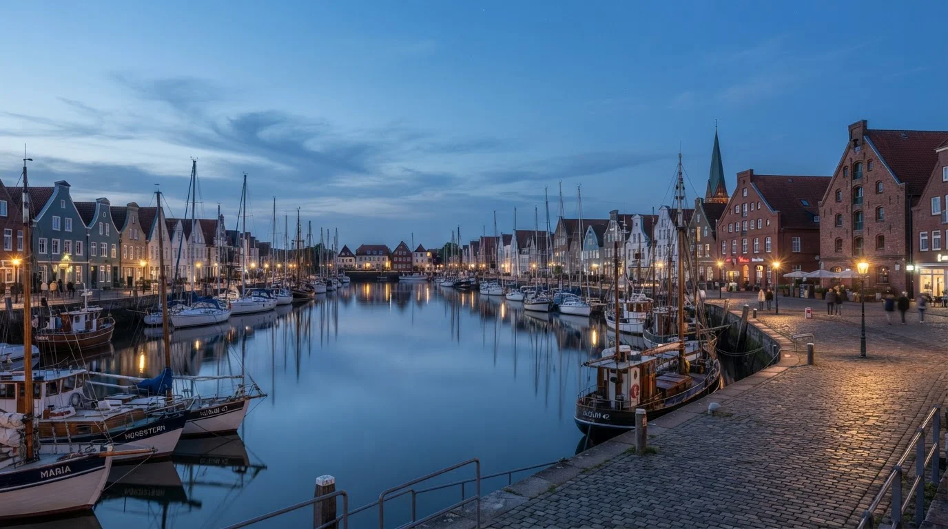 Husumer Binnenhafen in der Dämmerung