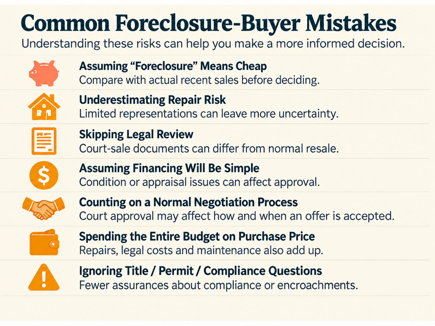 Common Foreclosure-Buyer Mistakes - Understanding these risks can help you make a more informed decision