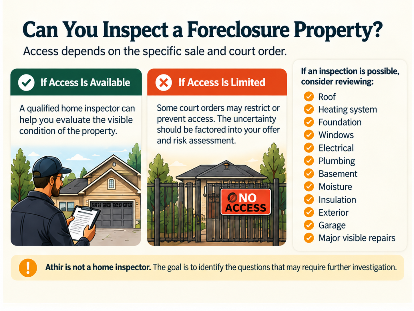 Can You Inspect a Foreclosure Property? Access depends on the specific sale and court order
