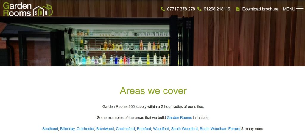 example of internal linking for garden rooms website