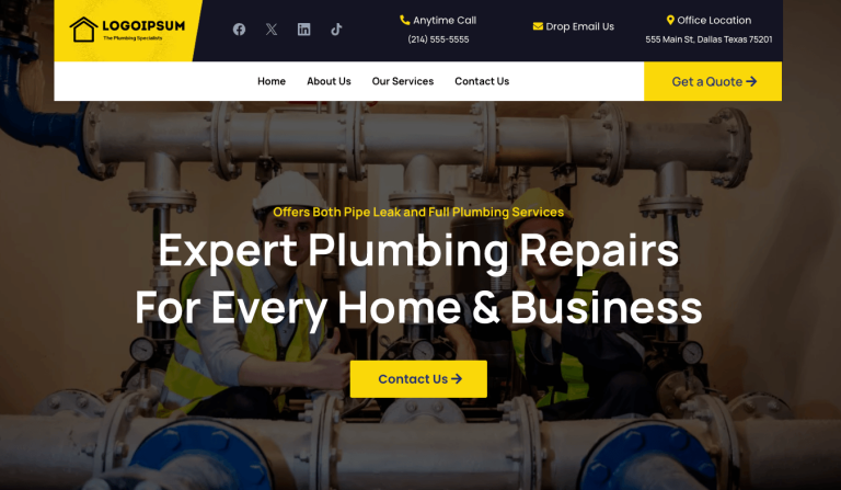 Plumbing website design preview layout