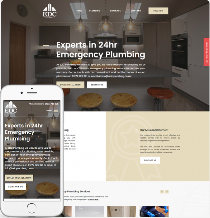 EDC Plumbing 24hr emergency plumbing website showcase