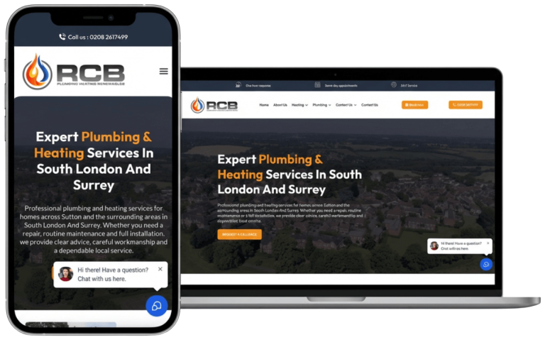 RCB Plumbing & Heating website on mobile and desktop