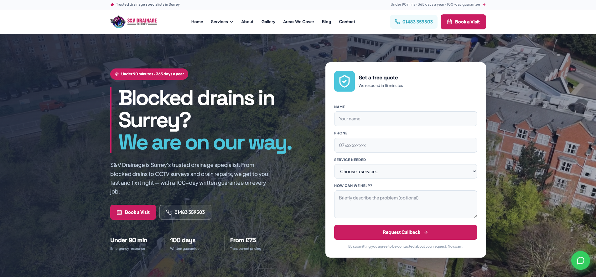 S&V Drainage Surrey Website Preview